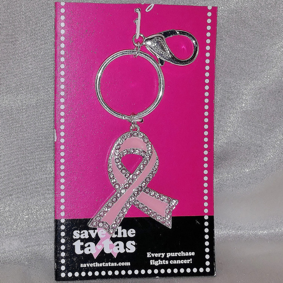 BREAST CANCER RIBBON W/ PINK RHINESTONES KEYCHAIN